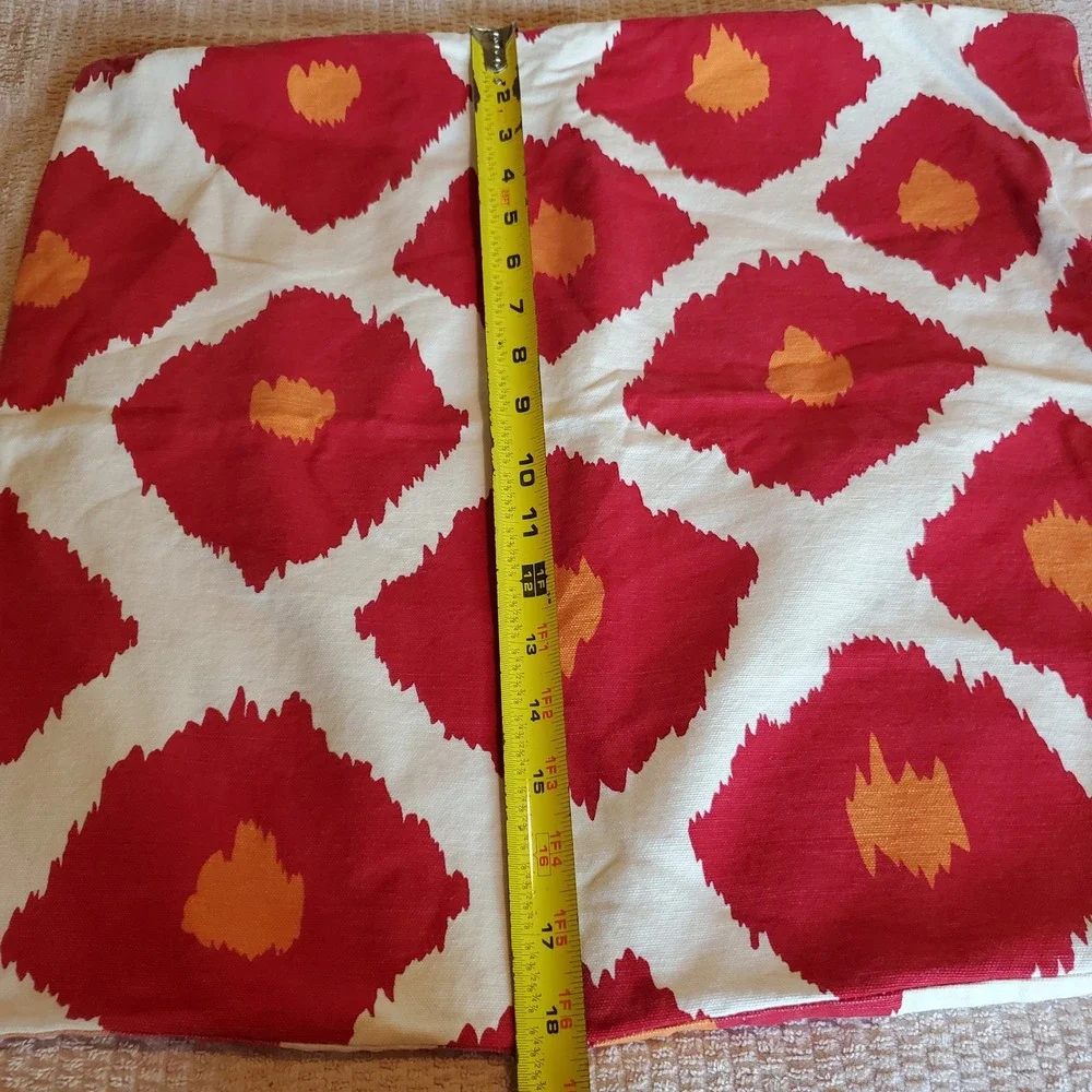 Pottery Barn Red Orange Ikat 20x20 Cotton Pillow Covers Set of 2 Hidden Zipper